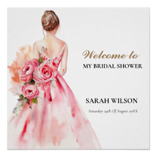 Minimual Watercolor Wedding Gown Bridal Shower  Poster