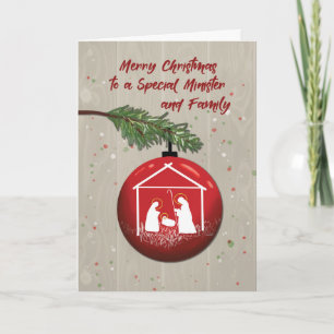 Minister and Family Christmas Ornament with Manger Card