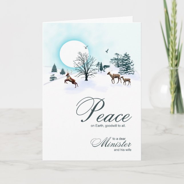 Minister and his wife, Christmas with reindeer Holiday Card (Front)