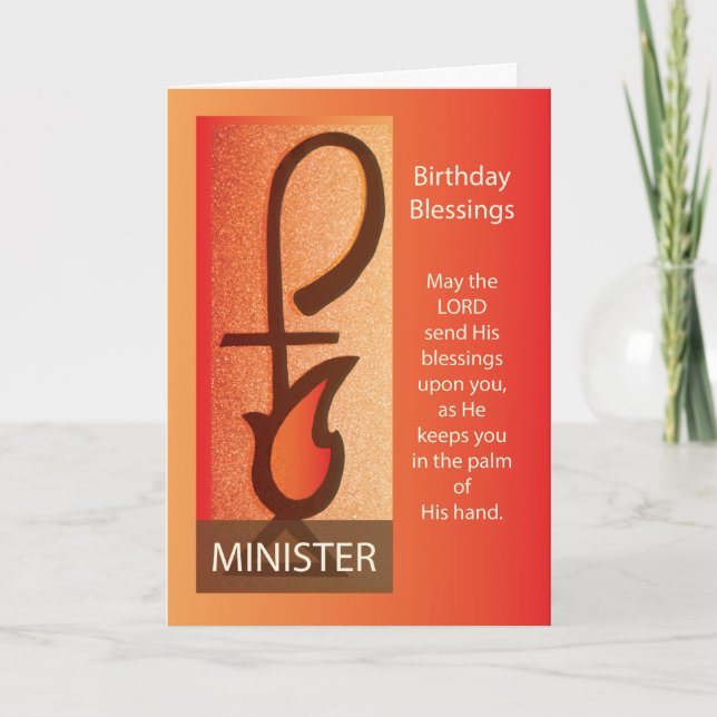 Minister Birthday, Shepherd Staff & Flame Religiou Card (Front)