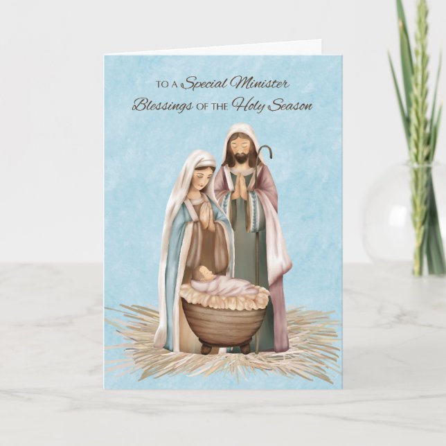 Minister Christmas Blessings Thanks Nativity Scene Card (Front)