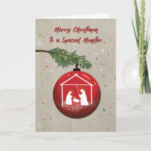 Minister Christmas Ornament with Manger Card
