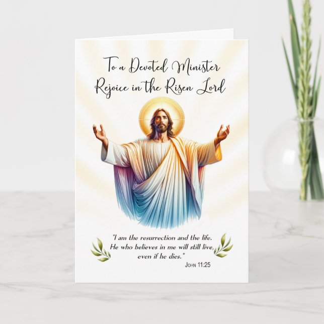 Minister Easter Jesus is Risen Rejoice Scripture Card (Front)