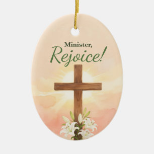 Minister Easter Rejoice Cross and Lilies Ceramic Tree Decoration