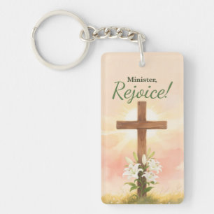 Minister Easter Rejoice Cross and Lilies Key Ring