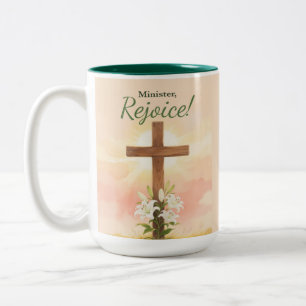 Minister Easter Rejoice Cross and Lilies Two-Tone Coffee Mug