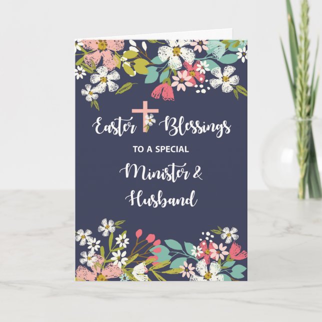 Minister & Husband Easter Blessings Risen Christ Card (Front)