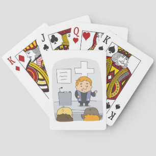 Minister Preaching to Congregation Playing Cards