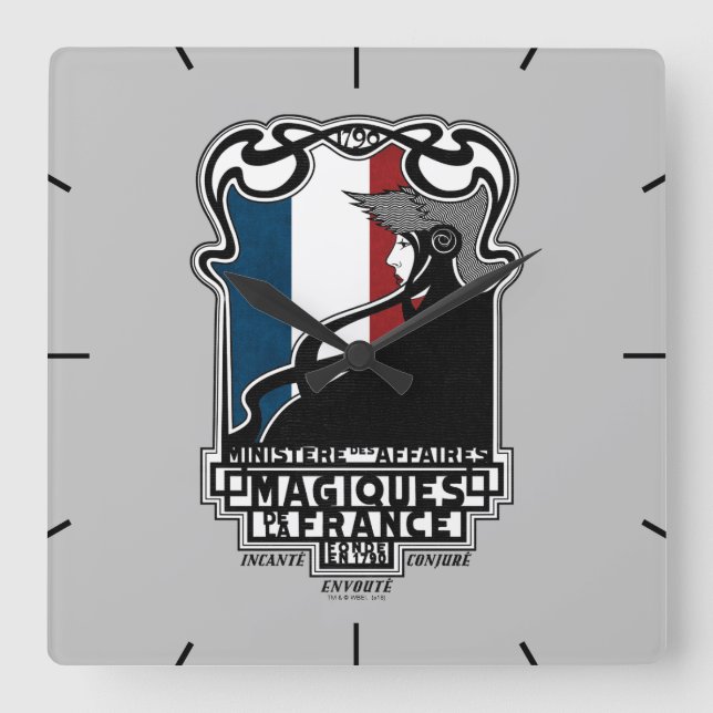 Ministère des Affaires Magiques de la France Logo Square Wall Clock (Front)