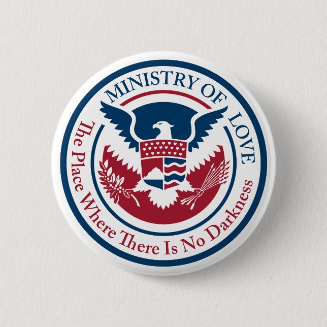 ministry of love, official seal 6 cm round badge (Front)