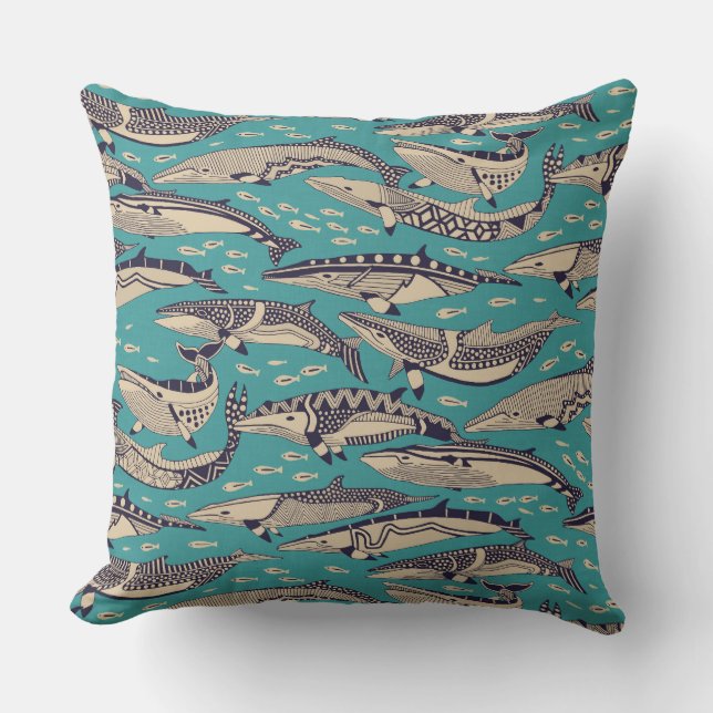 minke whales blue cushion (Front)