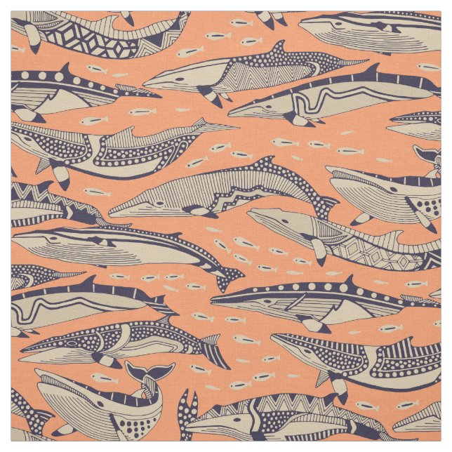 minke whales copper fabric (Swatch)