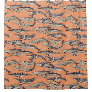 minke whales copper shower curtain