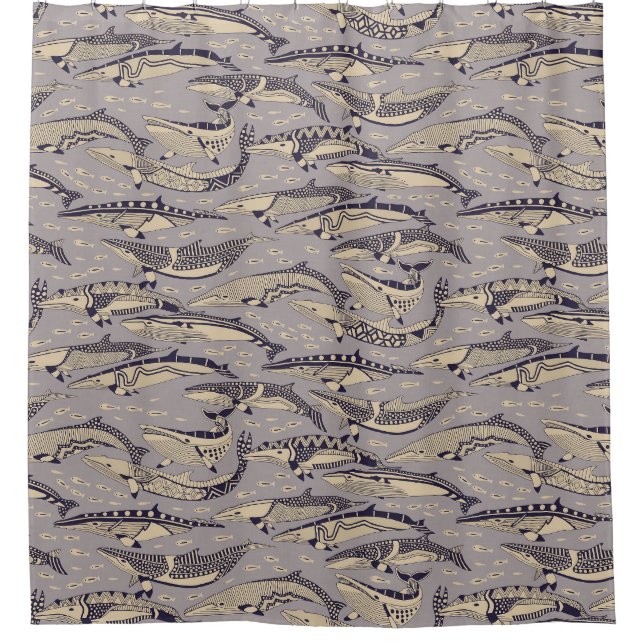 minke whales heather shower curtain (Front)