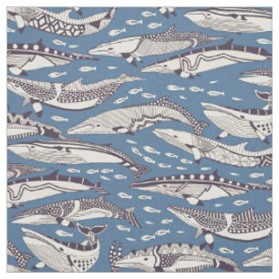 minke whales mulberry denim fabric