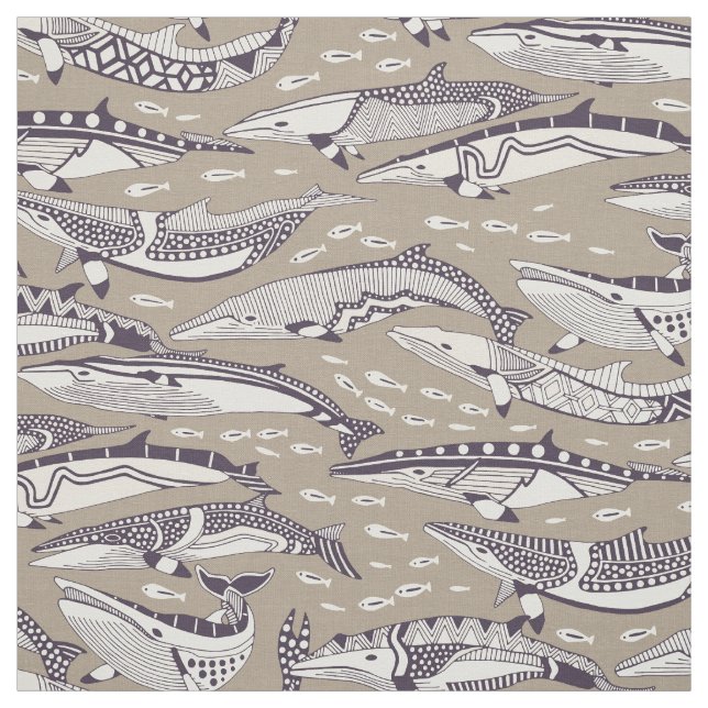 minke whales mulberry stone fabric (Swatch)