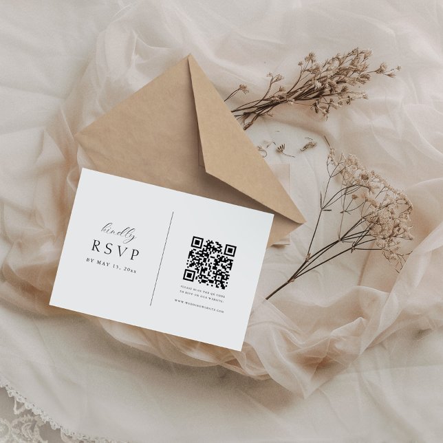 Minmal Elegant Script QR Code Wedding RSVP Card (Creator Uploaded)