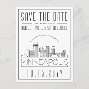 Minneapol Wedding   Stylised Skyline Save the Date Postcard