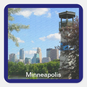 Minneapolis and Boom Island Lighthouse Square Sticker
