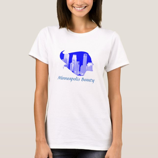 Minneapolis Beauty in Blue and White T-Shirt (Front)