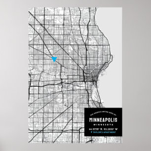 Minneapolis City Map + Mark Your Location  Poster