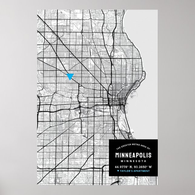 Minneapolis City Map + Mark Your Location  Poster (Front)