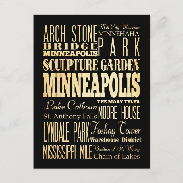 Minneapolis City of Minnesota State Typography Art Postcard (Front)