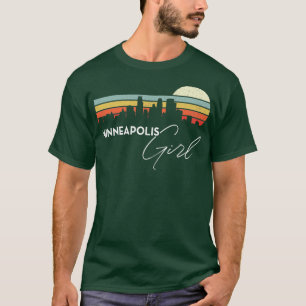 Minneapolis Girl Retro Sunset City Skyline Souveni T-Shirt