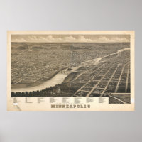 Minneapolis Minnesota 1879 Antique Panoramic Map