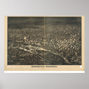 Minneapolis Minnesota 1885 Antique Panoramic Map Poster