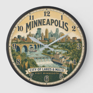 Minneapolis Minnesota City of Lakes Travel Poster Large Clock