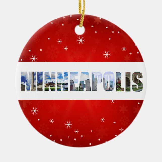 Minneapolis Minnesota City Travel Photos Christmas Ceramic Tree Decoration (Front)