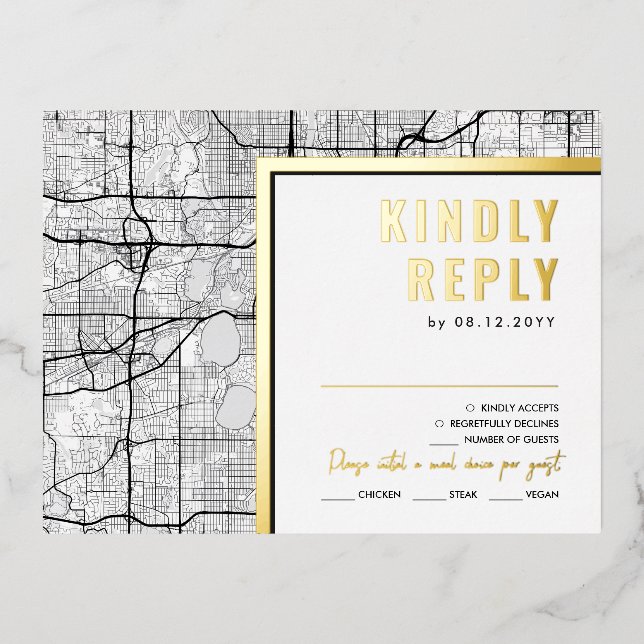 Minneapolis, Minnesota Love Locator | RSVP Reply Foil Invitation Postcard (Front)