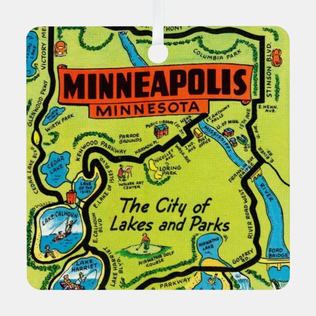  Minneapolis Minnesota Map Metal Ornament (Front)