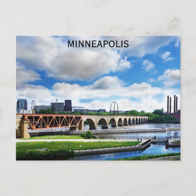 Minneapolis Minnesota Mississippi River Travel Postcard (Front)