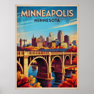 Minneapolis Minnesota Retro Skyline Art  Poster