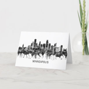 Minneapolis Minnesota Skyline BW Holiday Card