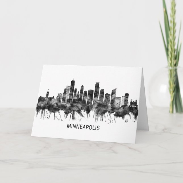 Minneapolis Minnesota Skyline BW Holiday Card (Front)