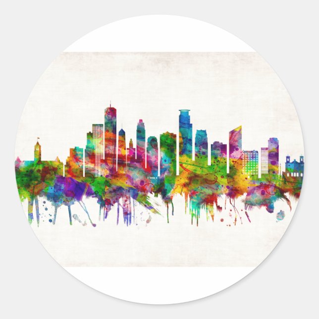 Minneapolis Minnesota Skyline Classic Round Sticker (Front)