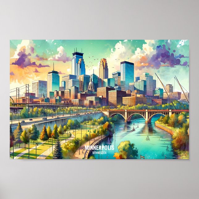 Minneapolis Minnesota USA Travel Places watercolor Poster (Front)