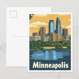 Minneapolis Minnesota Vintage Travel Illustration Postcard
