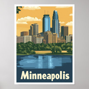 Minneapolis Minnesota Vintage Travel Illustration Poster