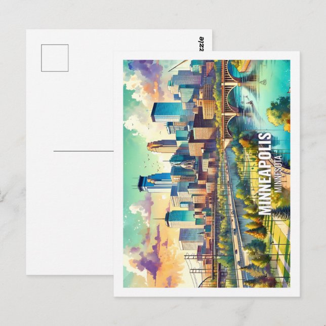 Minneapolis Minnesta USA Famous Place watercolor Postcard (Front/Back)