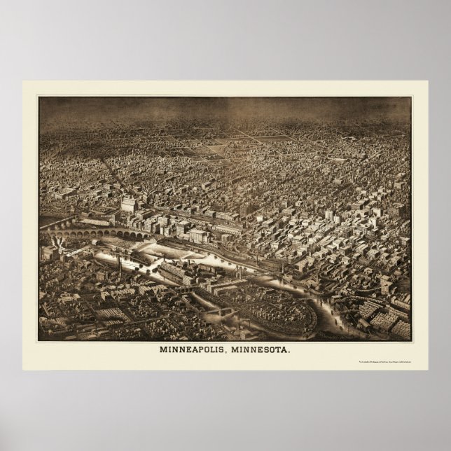 Minneapolis, MN Panoramic Map - 1885 Poster (Front)