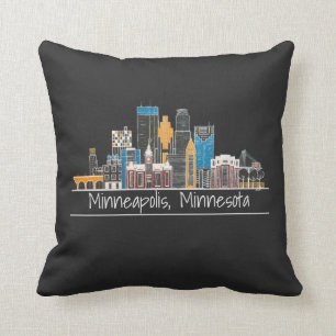 Minneapolis, MN Skyline Black Throw Pillow