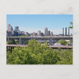 Minneapolis Skyline and Bridges Postcard