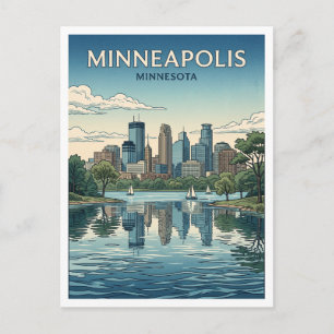 Minneapolis skyline and Chain of Lakes Minnesota Postcard