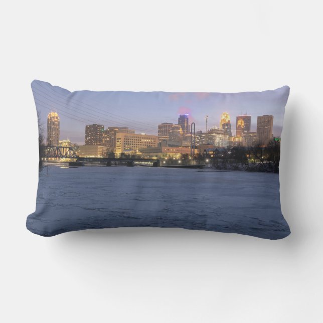 minneapolis skyline and frozen mississippi river lumbar cushion (Front)