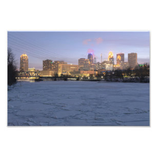 minneapolis skyline and frozen mississippi river photo print