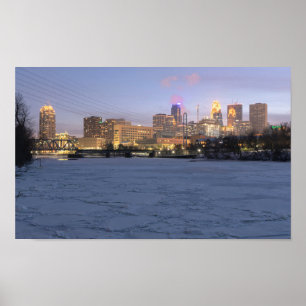 minneapolis skyline and frozen mississippi river poster